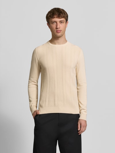 Blend Slim Fit Pullover in Strick-Optik Modell 'Baron' Sand 4