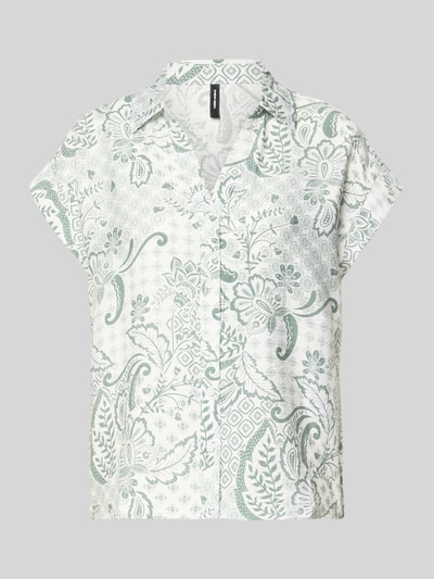 Produktfoto, Regular Fit T-Shirt aus Viskose-Mix Modell 'CILLE' von Vero Moda mit grün-weißem Allover-Muster, kurzarm, Flammgarn-Textur.