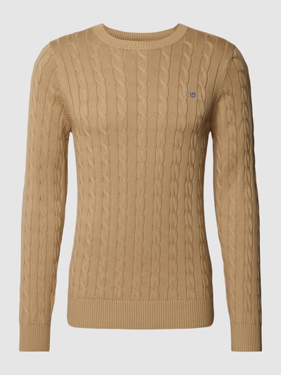 Gant Sweter z dzianiny z wzorem warkocza Beżowy 2