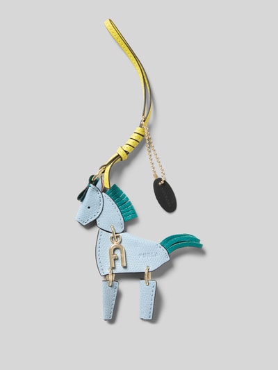 Productfoto, hanger met reliëflogo en lus, lichtblauw met donkergroene accenten, model 'ALLEGRA HORSE' van FURLA, damescontext