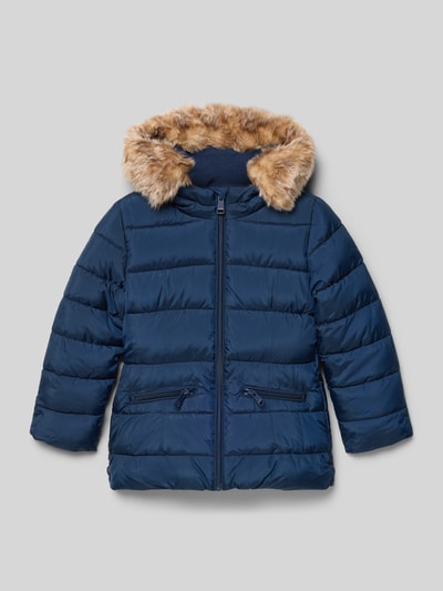 s.Oliver RED LABEL Regular fit gewatteerd jack met imitatiebont Marineblauw - 1