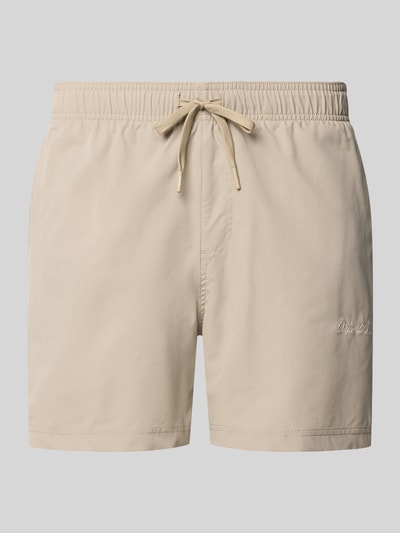 Produktfoto, cremefarbene Badehose mit Label-Stitching Modell 'MAUI' von Jack & Jones, Regular-Fit, elastischer Bund, Tunnelzug.