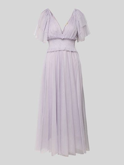 LACE & BEADS Knielanges Cocktailkleid mit V-Ausschnitt Flieder 2