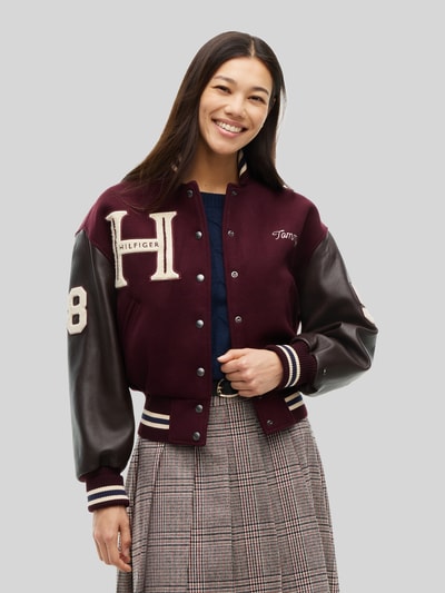 Tommy Hilfiger Krój relaxed fit kurtka skórzana z mieszanka wełny Ciemnoczerwony 4