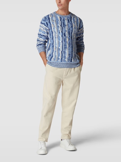 Carlo Colucci Strickpullover mit geripptem Rundhalsausschnitt Blau 1