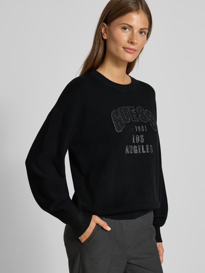 Guess Strickpullover mit Ziersteinbesatz Modell 'LEIGHTON' Black 3