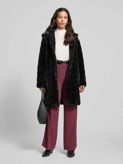 PETITE M. Płaszcz ze sztucznego futra z kapturem i wpuszczanymi kieszeniami Antracytowy 1