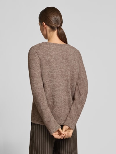 Milano Italy Gebreid jack met ronde hals en knoopsluiting Taupe - 5