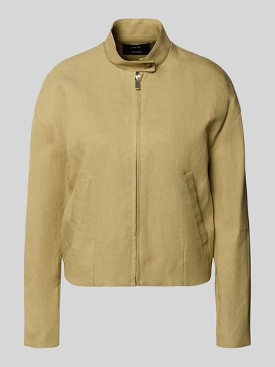 Produktfoto, Leinen-Blouson aus Leinen-Lyocell-Mix Modell 'SUNRISE' von MANGO in Beige, Regular-Fit, Stehkragen, Reißverschluss, seitliche Eingrifftaschen, Damen, strukturierte Oberfläche, Rückenlänge 53 cm, Schulterbreite 55 cm, Brustweite 48 cm, Ärmellänge 52 cm.