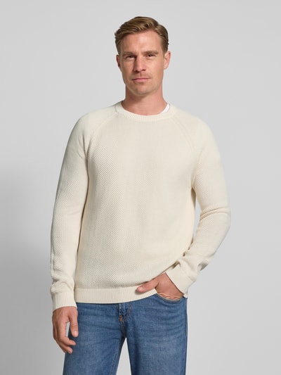 JOOP! Collection Strickpullover mit gerippten Abschlüssen Modell 'Nadion' Offwhite 4