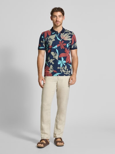 Lerros Regular fit poloshirt met geribde mouwboordjes Donkerblauw - 1