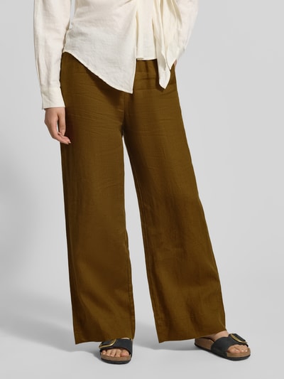 MANGO Leinenhose mit elastischem Bund Modell 'LINO' Mittelbraun 4