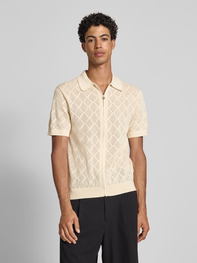 REVIEW Regular fit gebreid overhemd met doorlopende ritssluiting Ecru - 4