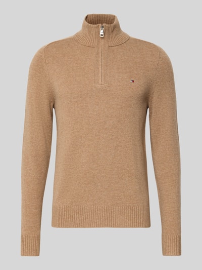 Tommy Hilfiger Bluza z kołnierzem o kroju regular fit z czystej wełny Camel 2