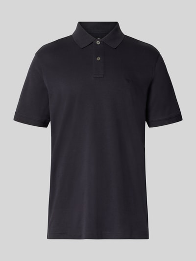 Produktfoto, schwarzes Regular Fit Poloshirt mit Logo-Stitching von Fynch-Hatton, reine Baumwolle, Polokragen, kurze Knopfleiste