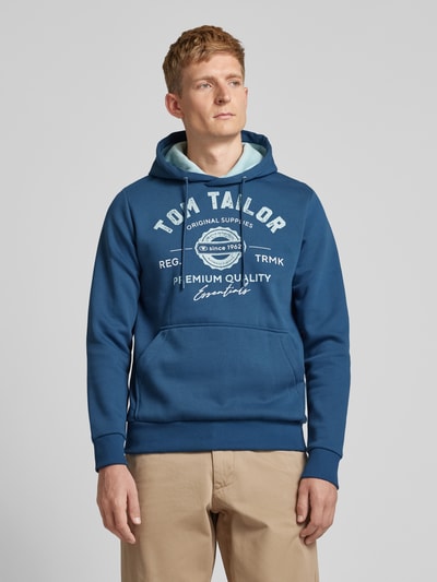 Tom Tailor Regular fit hoodie van katoenmix met logoprint Donkerblauw - 4