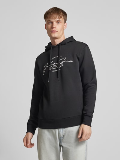 Jack & Jones Hoodie met labelprint, model 'FERRIS' Zwart - 4