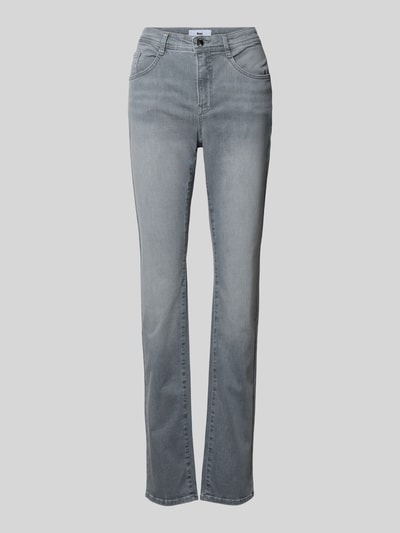 Produktfoto, Slim Fit Jeans mit 5-Pocket-Design Modell 'Mary' von Brax, szary bawełniany elastyczny materiał, krój slim fit, szerokość w rozmiarze 36: 38 cm, długość nogawki wewnętrznej: 81 cm