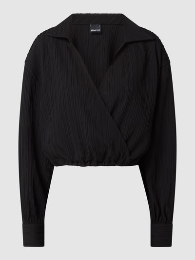 Gina Tricot Cropped Blusenshirt in Wickel-Optik Black 2