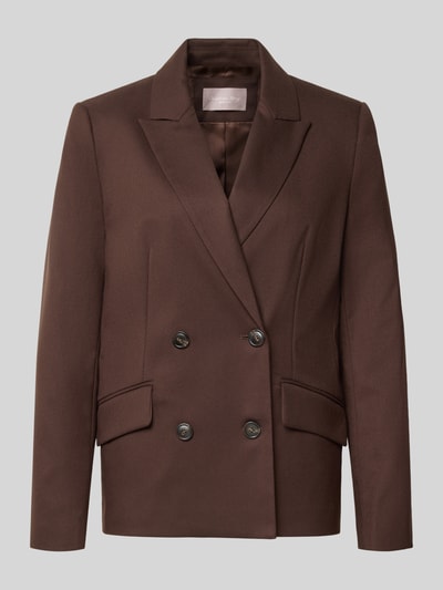 Produktfoto, Oversized Blazer mit Viskose-Anteil von Christian Berg Woman Selection in Dunkelbraun, doppelte Knopfleiste, Reverskragen, glatte Textur, elastischer Material-Mix, Pattentaschen