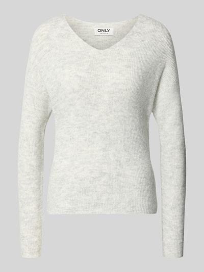 ONLY sweter krój regular fit z dekoltem w serek model 'CAMILLA' Jasnoszary melanż 2
