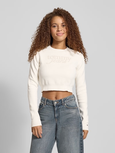 Tommy Jeans Regular fit pullover met labelstitching Offwhite gemêleerd - 4