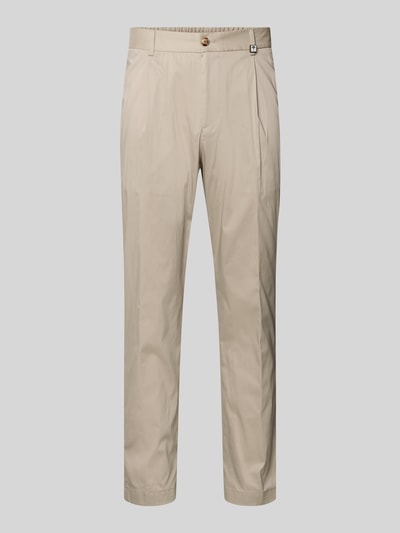Produktfoto, Regular Fit Stoffhose mit Logo-Detail Modell 'Lester' von JOOP! Collection in Beige, Baumwoll-Mix, Bundfalten, Gesäßtaschen, Knopf-Reißverschluss, glatte Textur