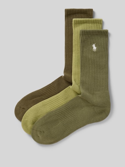 Produktfoto, Socken aus Baumwoll-Mix im 3er-Pack von Polo Ralph Lauren in Grüntönen mit feiner Rippstruktur, Kontext: Herren Socken von Polo Ralph Lauren Underwear