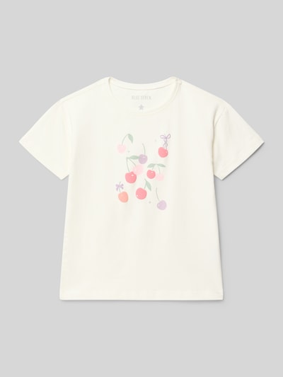 Produktfoto, T-Shirt mit Rundhalsausschnitt und Motiv-Print von Blue Seven, weiße Baumwollmischung, bunter Kirschen-Print, gerader Schnitt