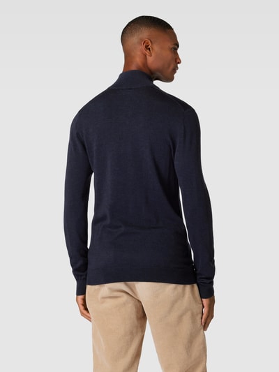 Matinique Gebreide pullover met schipperskraag, model 'Amason' Donkerblauw gemêleerd - 5