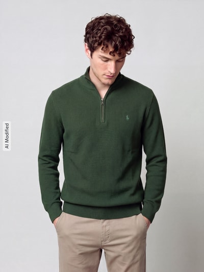 Polo Ralph Lauren Pullover mit Half Zip Troyerkragen Dunkelgruen 4