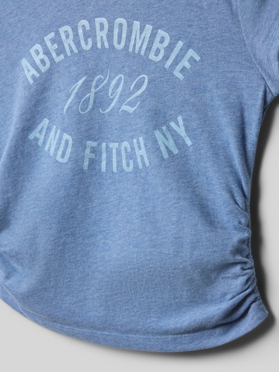 Produktfoto, Regular Fit T-Shirt mit Raffungen van Abercrombie&Fitch, katoenmix, logo-print, ronde hals, blauw, zichtbare textuur