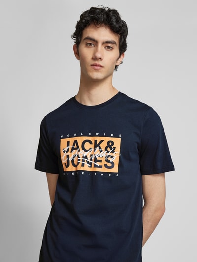 Jack & Jones T-Shirt mit Label-Print Modell 'COLTON' Marine 3