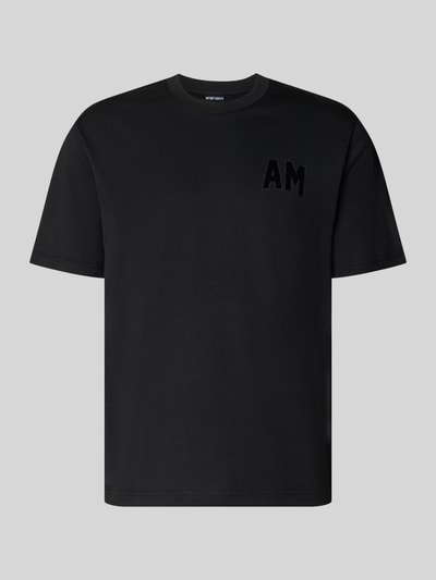 Produktfoto, Relaxed Fit T-Shirt aus reiner Baumwolle von Antony Morato, czarny, prostokątny fason, naszywka z logo, okrągły dekolt, Męski t-shirt, krój relaxed fit, bawełna, długość tyłu w rozmiarze M: 70 cm