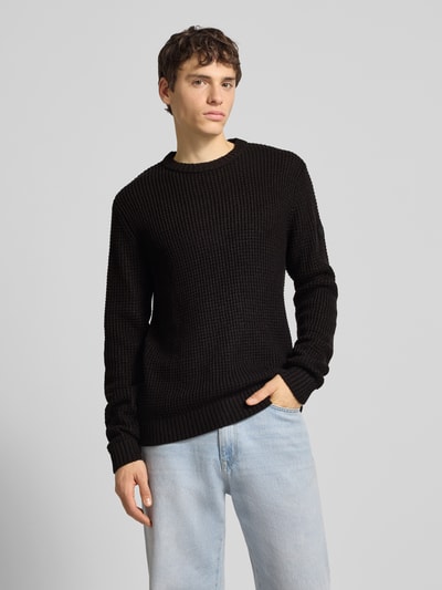 Jack & Jones Gebreide pullover met ribboorden, model 'LIAM' Zwart - 4