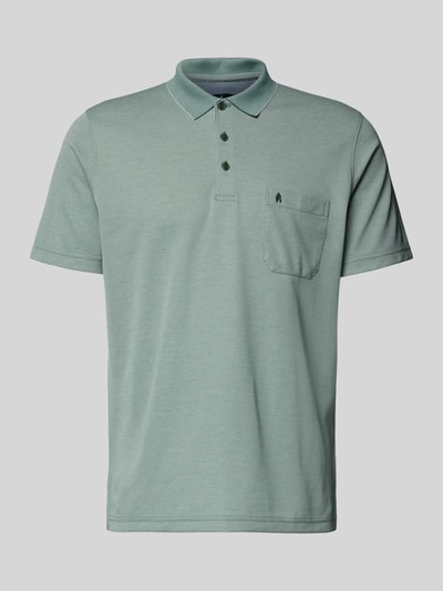 Produktfoto, Regular Fit Poloshirt mit Knopfleiste und Brusttasche von RAGMAN aus Baumwoll-Mix in Grün, Rückenlänge bei Größe M 70 cm.