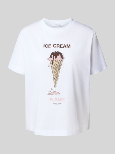 Produktfoto, weißes T-Shirt mit farbigem Motiv-Print und Rundhalsausschnitt, Modell 'CAMINO' von Samsøe Samsøe, reine Baumwolle, Regular Fit