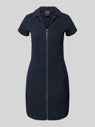 Produktfoto, Minikleid mit durchgehendem Reißverschluss von G-Star Raw aus Viskose-Mix und Stretch-Anteil in Dunkelblau, Körpernaher-Schnitt, Umlegekragen, Kurzarm, 86 cm Rückenlänge bei Größe S, 44 cm Brustweite, 14 cm Ärmellänge.