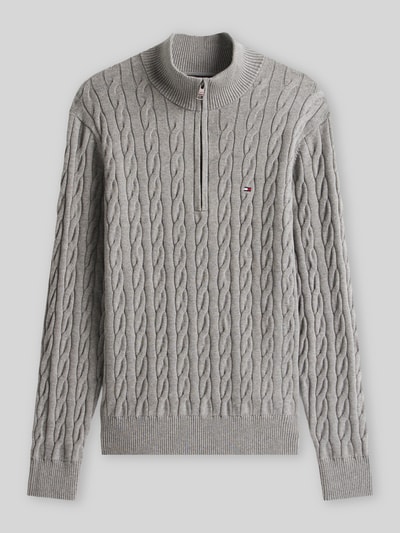 Tommy Hilfiger Regular Fit Troyer aus reiner Baumwolle mit Logo-Stitching Hellgrau 2
