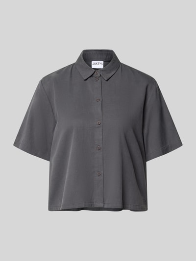 Produktfoto, Boxy Fit Bluse aus Lyocell-Baumwoll-Mix von Jake*s Casual in Dunkelgrau mit Hemdblusenkragen und Knopfleiste, glatte Textur