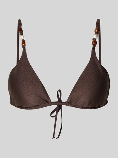 Produktfoto, Bikini-Oberteil mit Zierperlen Modell 'PALERMO' von Seafolly aus braunem Material-Mix mit Stretch-Anteil, Triangel-Form, rückseitige Schnürung.