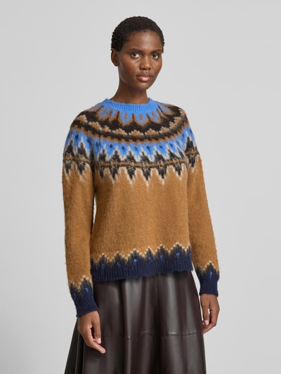 Oui Noorse trui met ronde hals Camel - 4