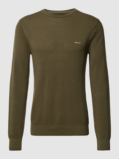 Gant Pullover met labelstitching, model 'PIQUE' Olijfgroen - 2