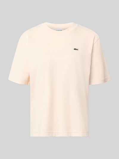 Produktfoto, Relaxed Fit T-Shirt aus reiner Baumwolle von Lacoste in hellem Beige mit glatter Struktur, Damen T-Shirt von Lacoste