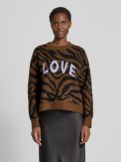 Vero Moda Regular Fit Strickpullover mit Woll-Anteil Modell 'NEWKAI' Cognac Melange 4