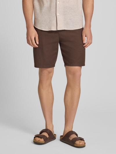 ONLY & SONS Regular Fit Bermudas aus Baumwoll-Leinen-Mix Modell 'LINUS' Dunkelbraun 4