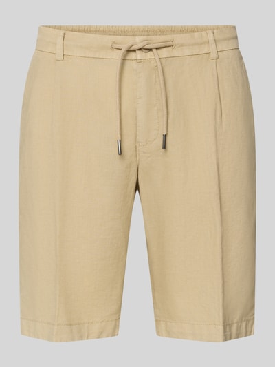Produktfoto, Bermudas mit Eingrifftaschen von bugatti z mieszanki lnu i bawełny, krój straight fit, trok, szerokość w rozmiarze 50: 43 cm, długość wewnętrzna nogawki 25 cm, kolor beżowy, gładka tekstura