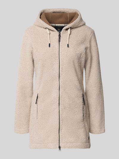 Produktfoto, Mantel aus Strickfleece von G.I.G.A. DX in beige mit zweiwegritssluiting, Steekzakken, capuchon met tunnelkoord, getailleerde pasvorm, Ruglengte maat 36: 67 cm, Schouderbreedte maat 36: 43 cm, Borstwijdte maat 36: 48 cm, Mouwlengte maat 36: 62 cm