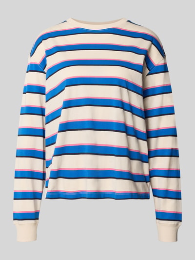 Produktfoto, Regular Fit T-Shirt aus reiner Baumwolle von Jake*s, Damen Langarmshirt von Jake*s Casual, gestreift in Blau, Rosa und Creme mit weicher Struktur