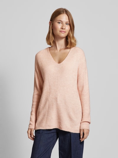 Vero Moda Sweter z dzianiny o kroju regular fit z dekoltem w serek model ‘CREWLEFILE’ Różowawy 4